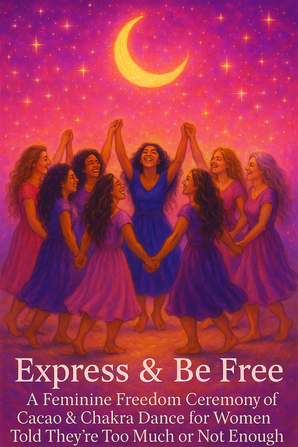 Express & Be Free A Feminine Freedom Ceremony of Cacao & Chakra Dance for Women Told They’re Too Much or Not Enough